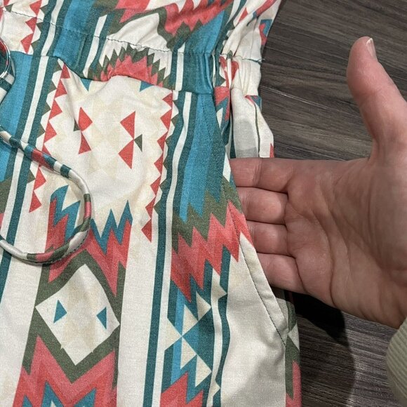 Crazy Train Aztec Southwest Design Romper Elastic Tie Waist Pockets Women Large - Picture 10 of 16